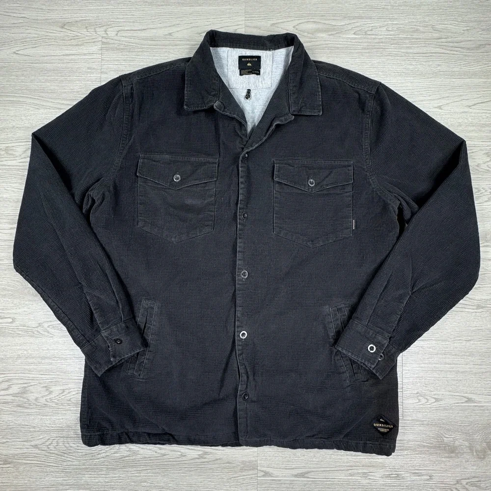 Quiksilver‎ Men's Shirt Jacket Corduroy Lined Black XL Long Sleeve Shacket
